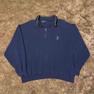 Vintage Nautica Golf Quarter Zip Sweatshirt Navy Blue Large